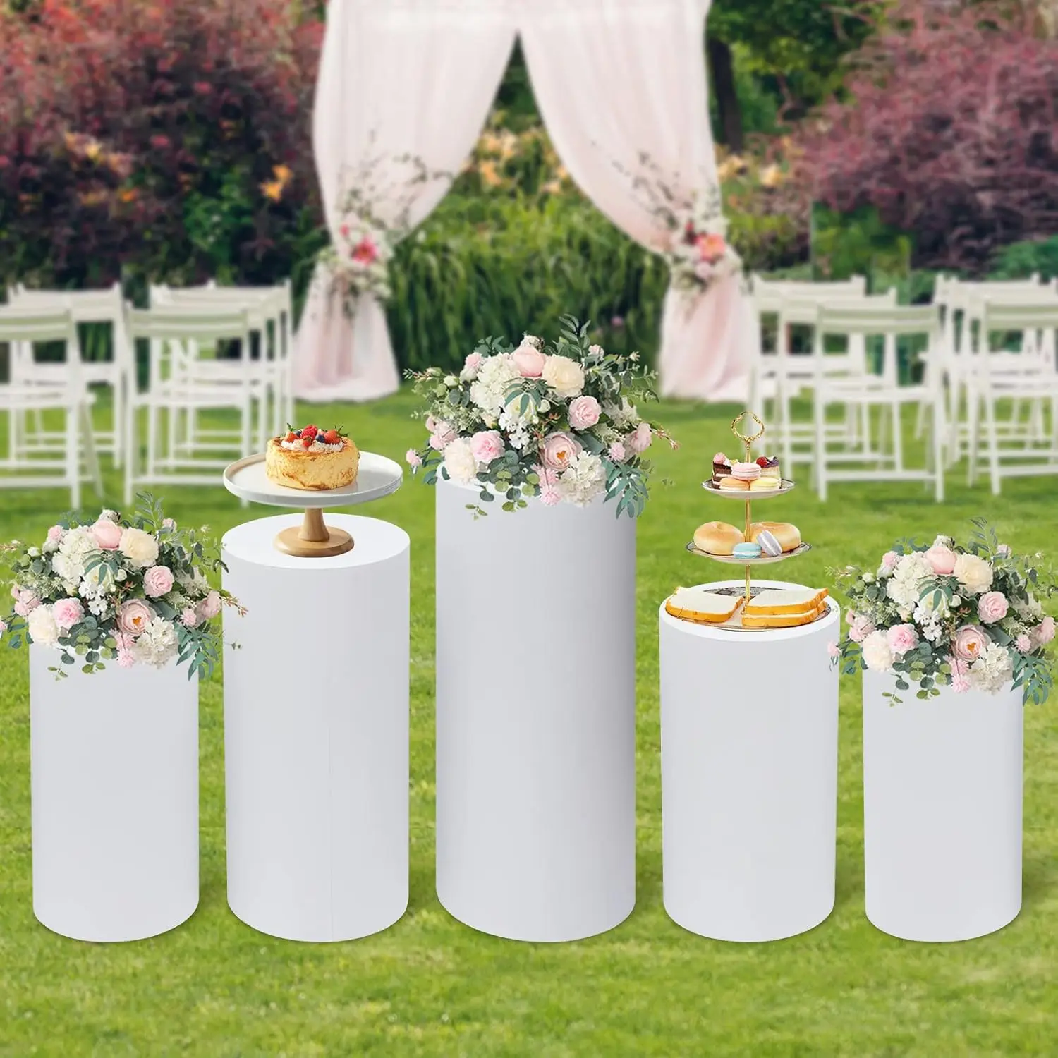 5Pcs White Cylinder Pedestal S - đánh giá và giá Display Risers Set